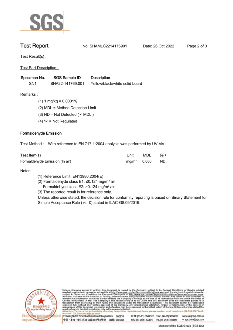 Formaldehyde Emission Test